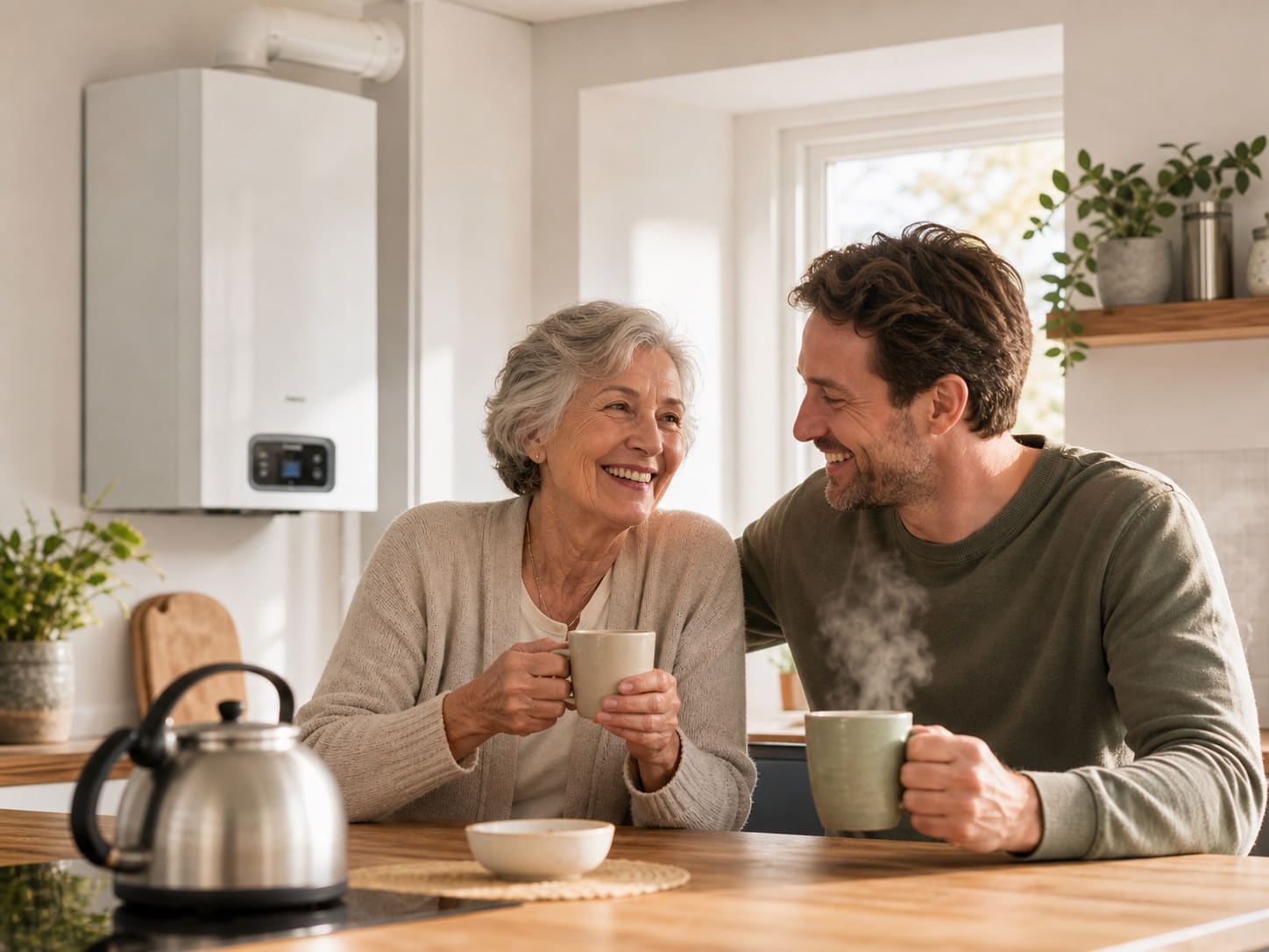 Familie genießt zuverlässige Wärme im Wohnzimmer