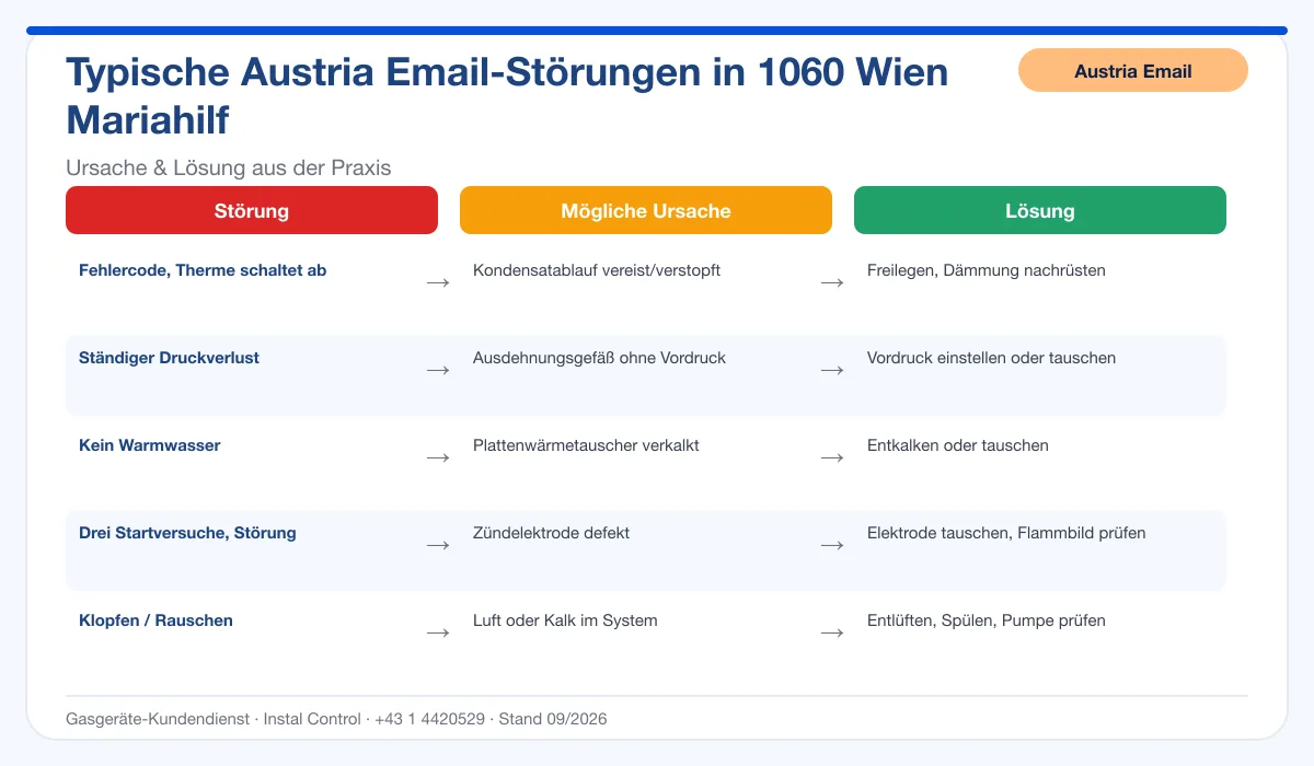 Infografik Austria Email Thermenreparatur 1060 Wien Mariahilf: typische Störungen, Ursachen und Lösungen