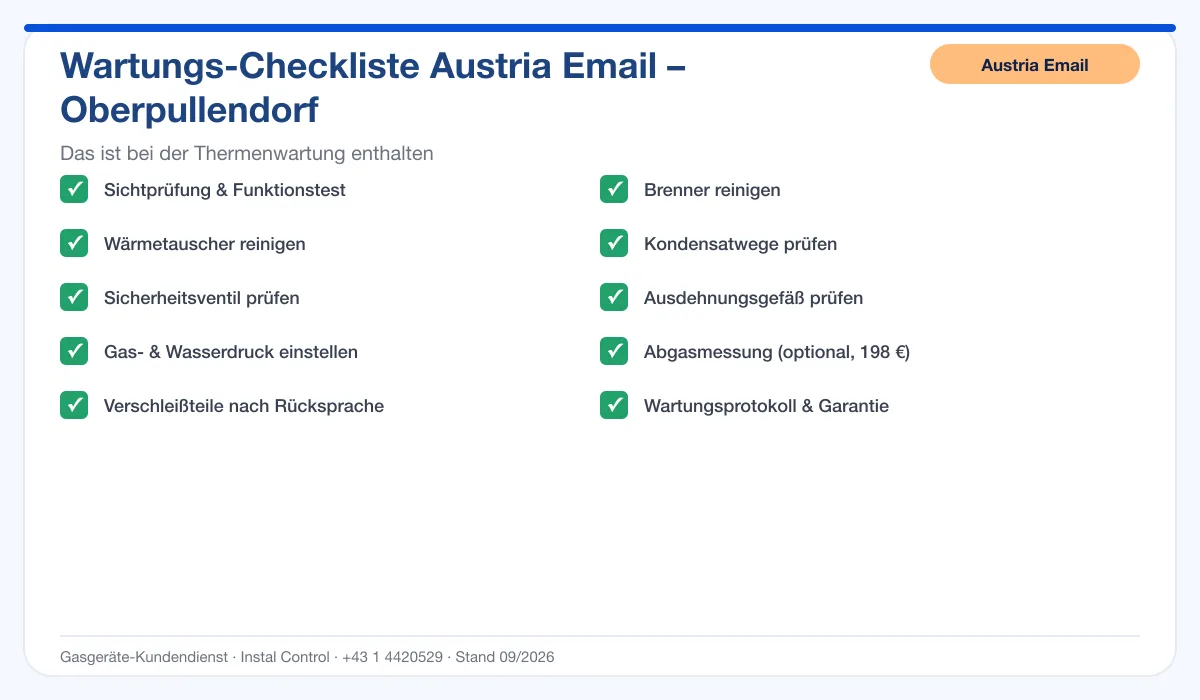 Infografik Austria Email Thermenwartung Oberpullendorf: Wartungs-Checkliste mit 10 enthaltenen Leistungen