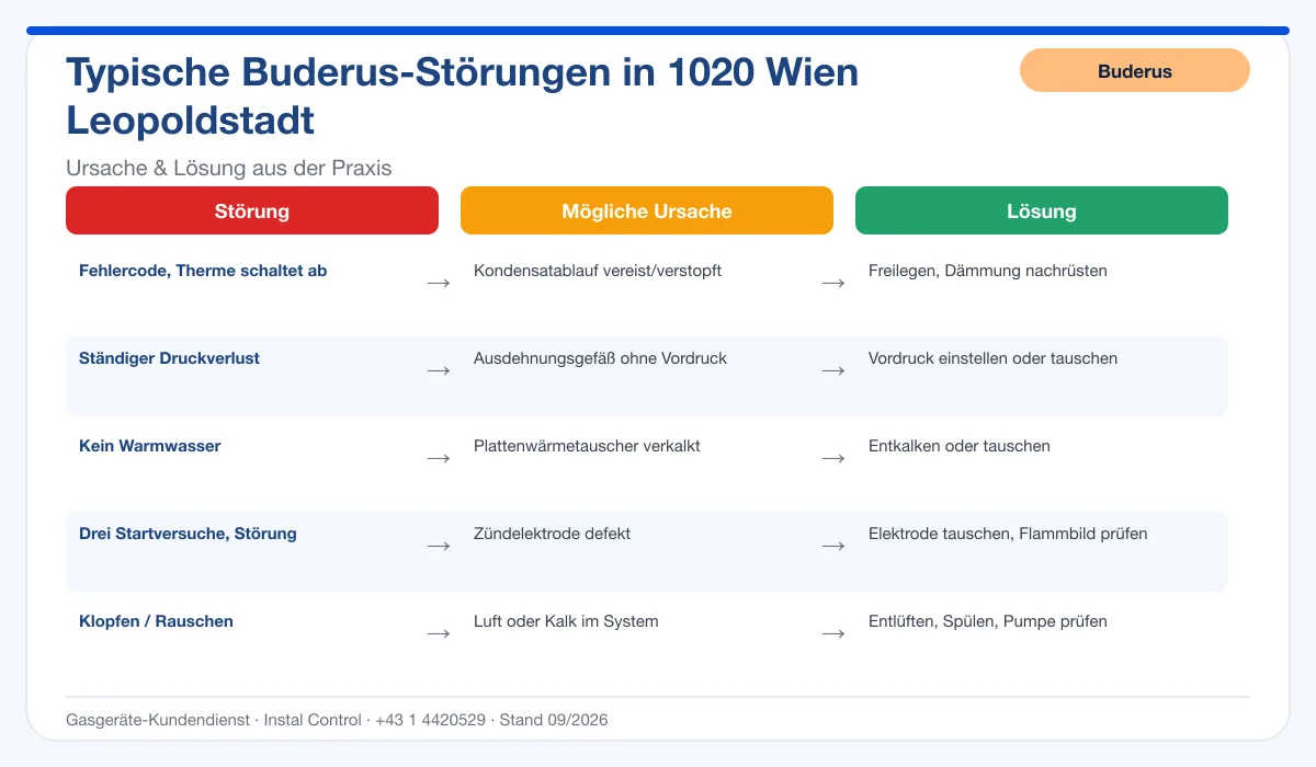 Infografik Buderus Thermenreparatur 1020 Wien Leopoldstadt: typische Störungen, Ursachen und Lösungen