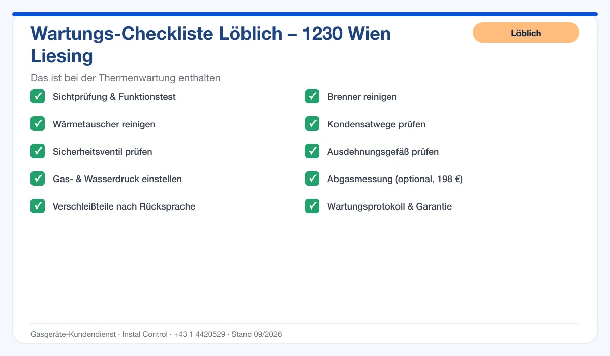Infografik Löblich Thermenwartung 1230 Wien Liesing: Wartungs-Checkliste mit 10 enthaltenen Leistungen