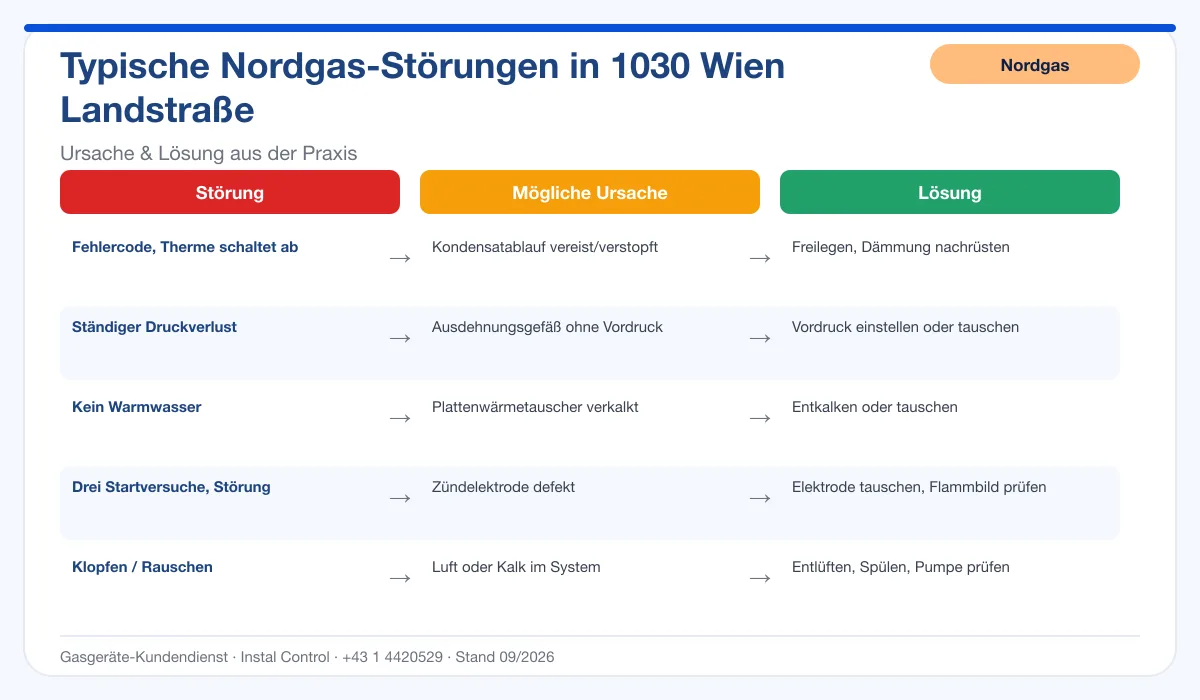 Infografik Nordgas Thermenreparatur 1030 Wien Landstraße: typische Störungen, Ursachen und Lösungen