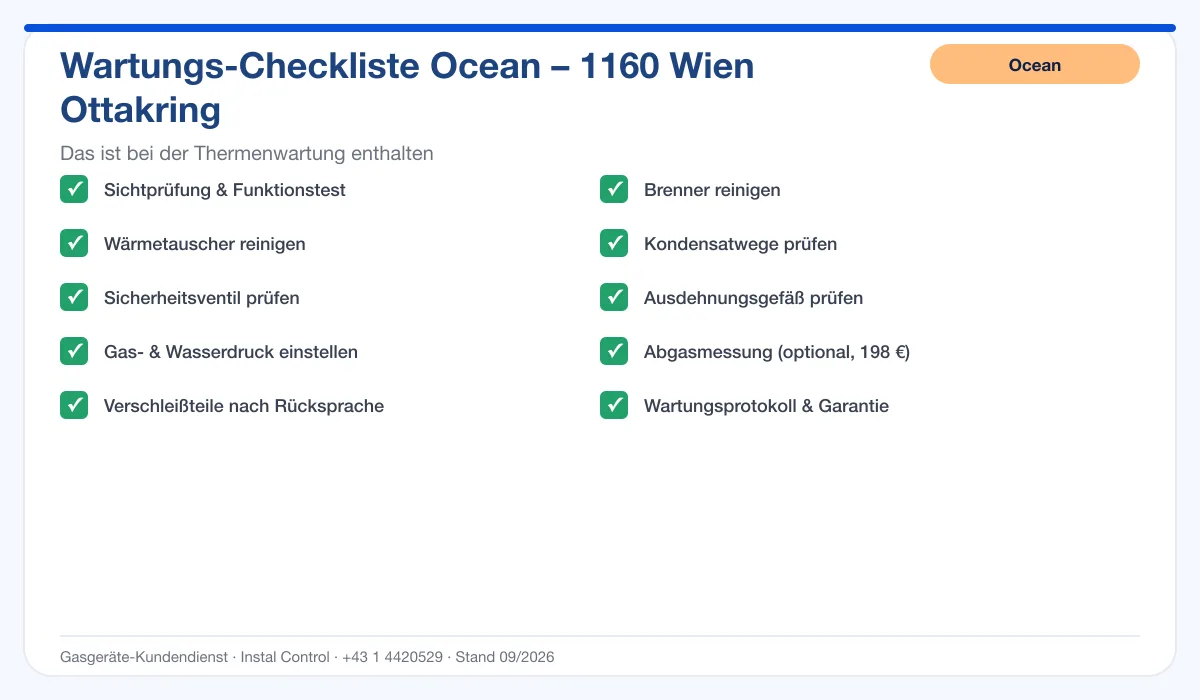 Infografik Ocean Thermenwartung 1160 Wien Ottakring: Wartungs-Checkliste mit 10 enthaltenen Leistungen