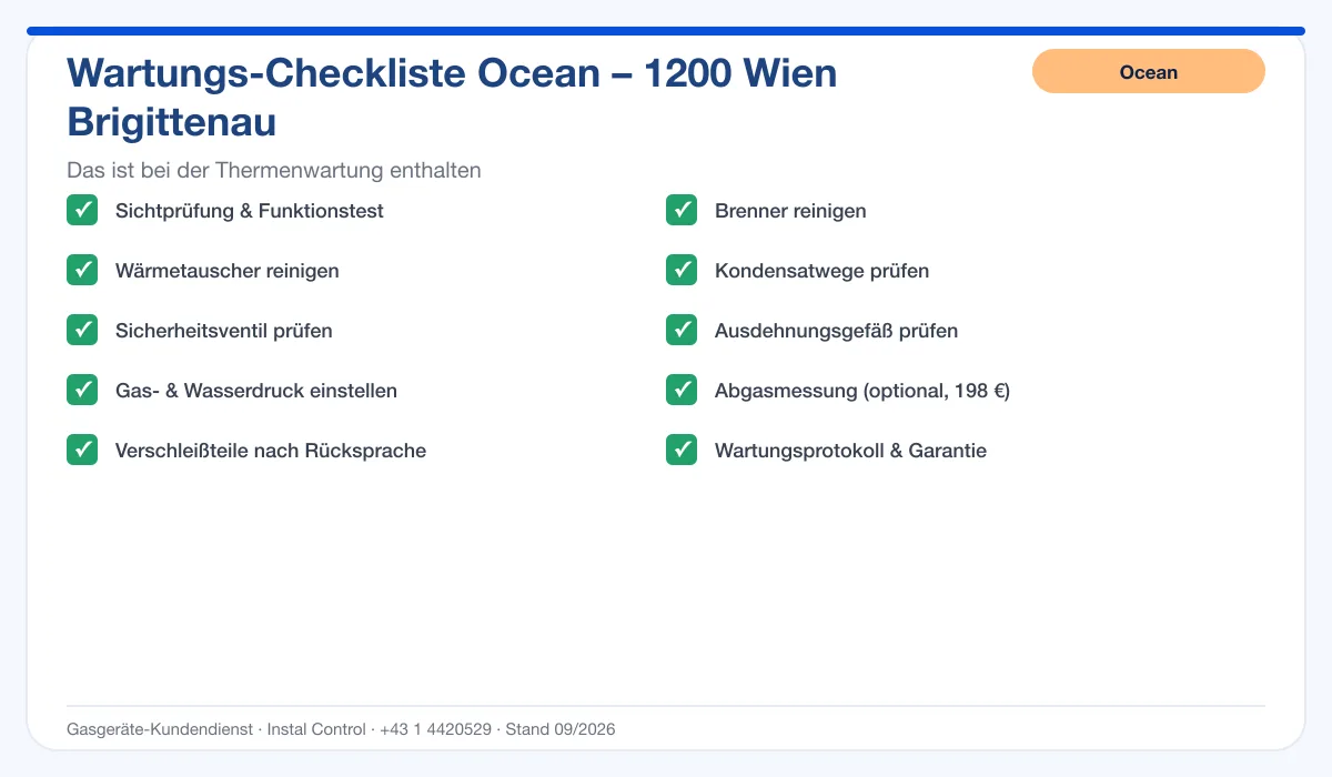 Infografik Ocean Thermenwartung 1200 Wien Brigittenau: Wartungs-Checkliste mit 10 enthaltenen Leistungen