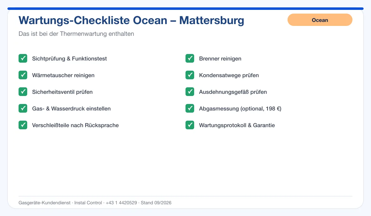 Infografik Ocean Thermenwartung Mattersburg: Wartungs-Checkliste mit 10 enthaltenen Leistungen