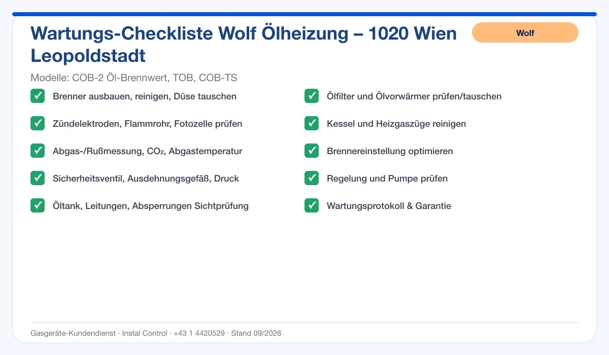 Infografik Wolf Ölheizung 1020 Wien Leopoldstadt: Wartungs-Checkliste