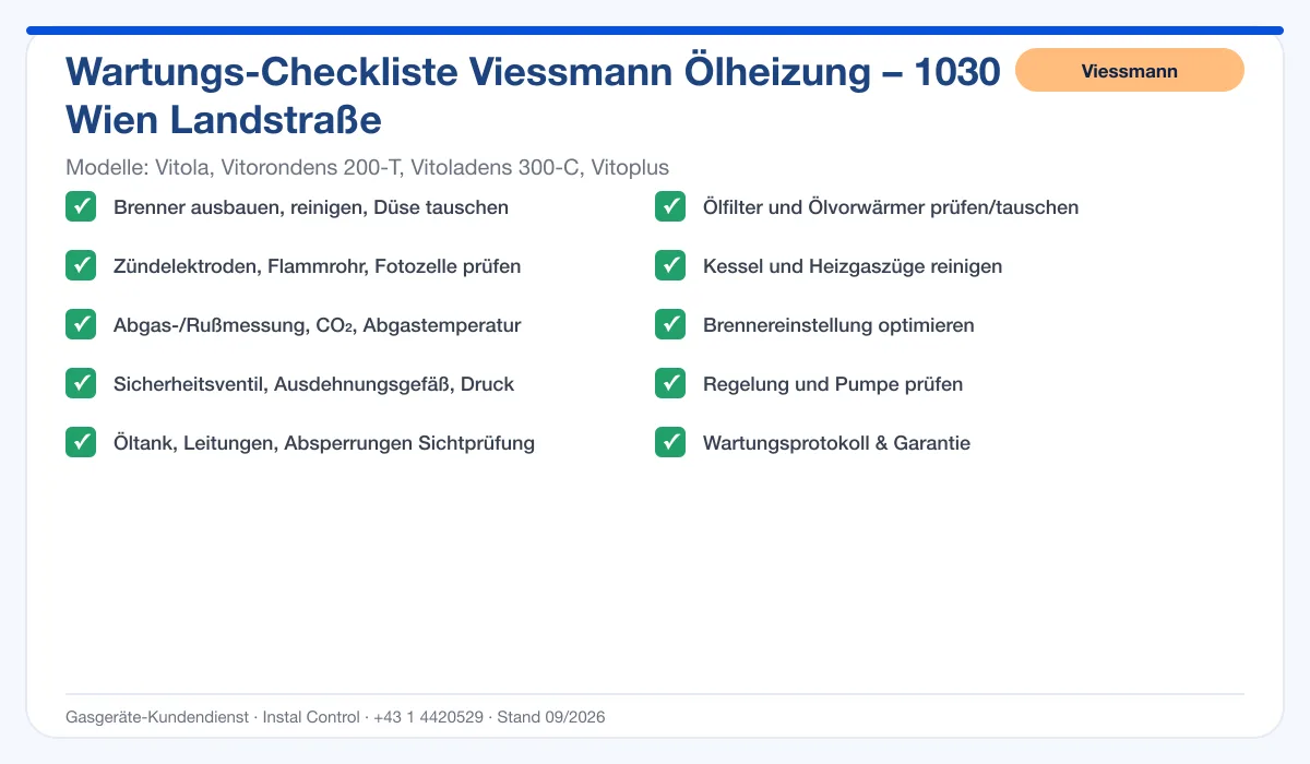 Infografik Viessmann Ölheizung 1030 Wien Landstraße: Wartungs-Checkliste