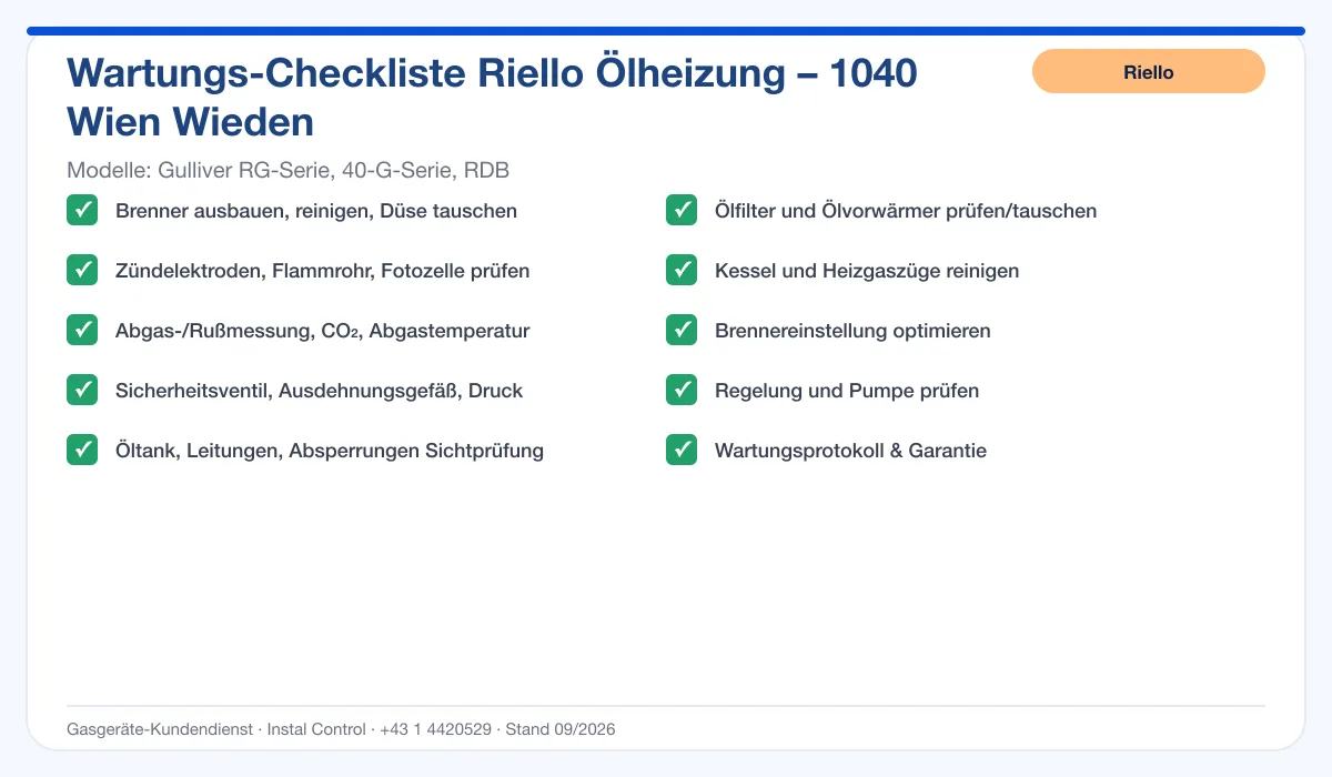 Infografik Riello Ölheizung 1040 Wien Wieden: Wartungs-Checkliste