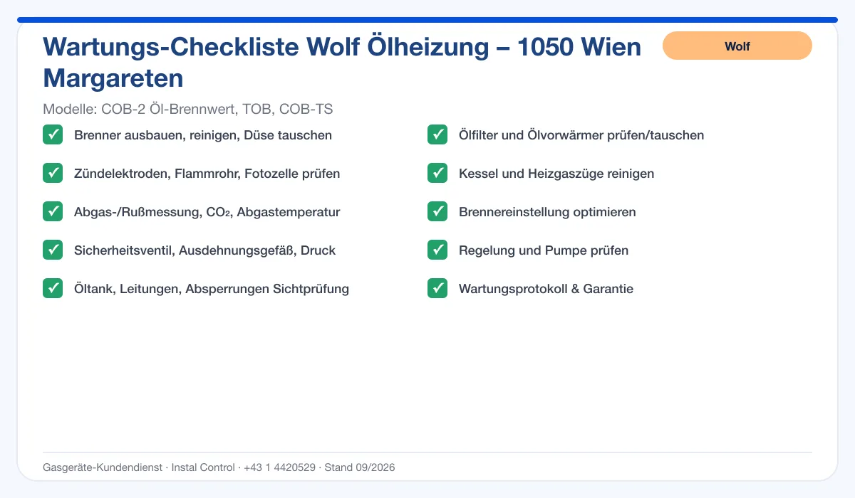 Infografik Wolf Ölheizung 1050 Wien Margareten: Wartungs-Checkliste