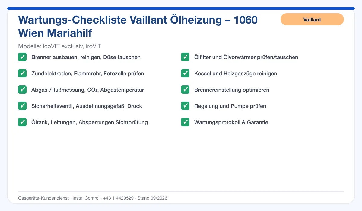 Infografik Vaillant Ölheizung 1060 Wien Mariahilf: Wartungs-Checkliste