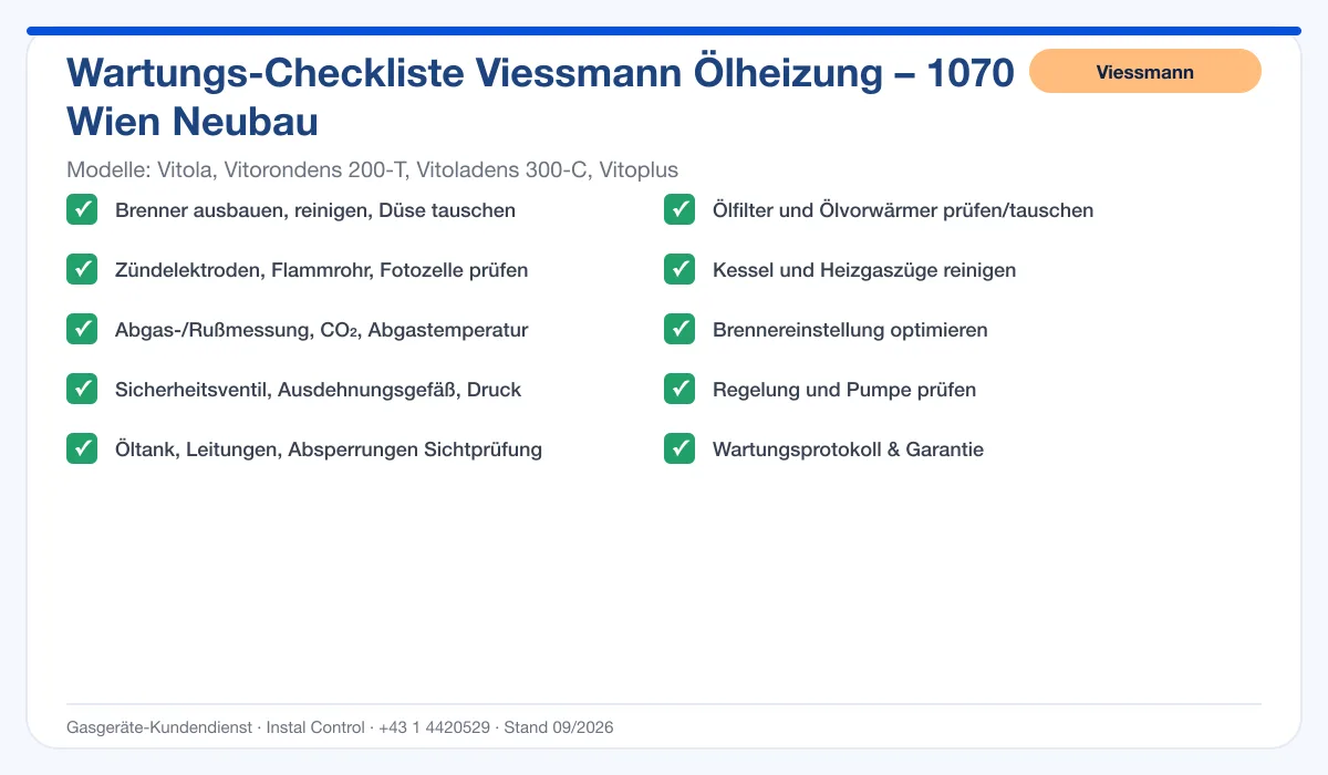 Infografik Viessmann Ölheizung 1070 Wien Neubau: Wartungs-Checkliste