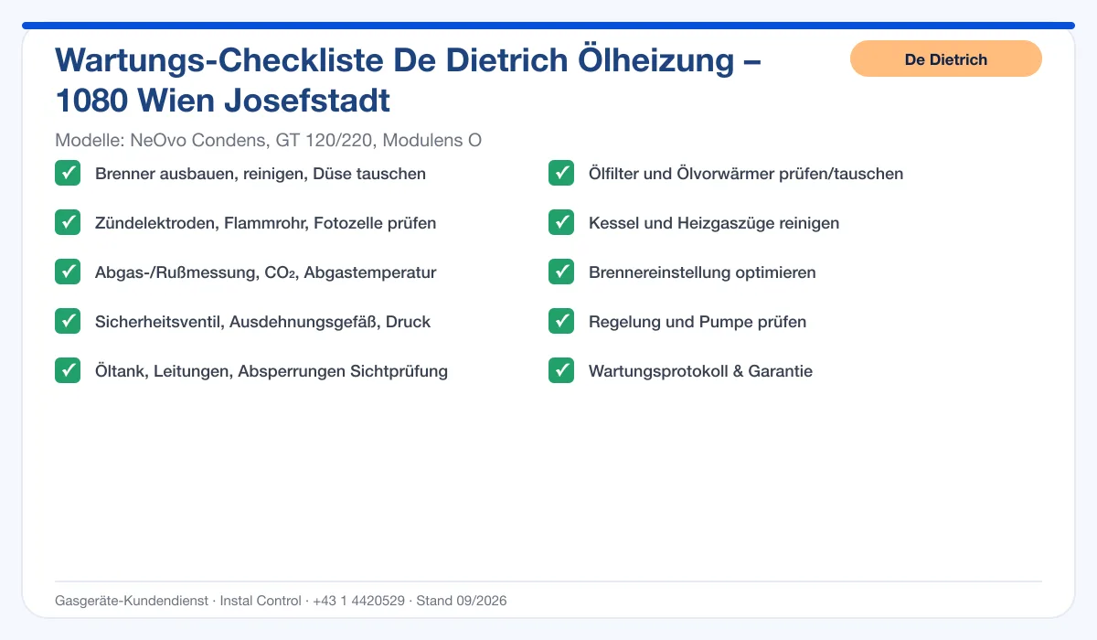 Infografik De Dietrich Ölheizung 1080 Wien Josefstadt: Wartungs-Checkliste