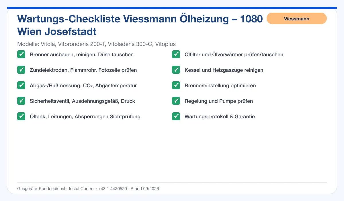 Infografik Viessmann Ölheizung 1080 Wien Josefstadt: Wartungs-Checkliste
