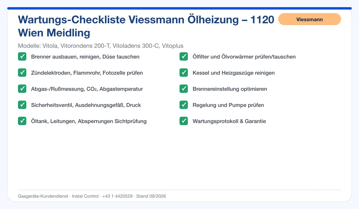 Infografik Viessmann Ölheizung 1120 Wien Meidling: Wartungs-Checkliste