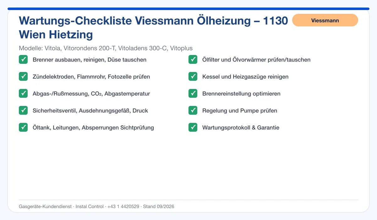 Infografik Viessmann Ölheizung 1130 Wien Hietzing: Wartungs-Checkliste