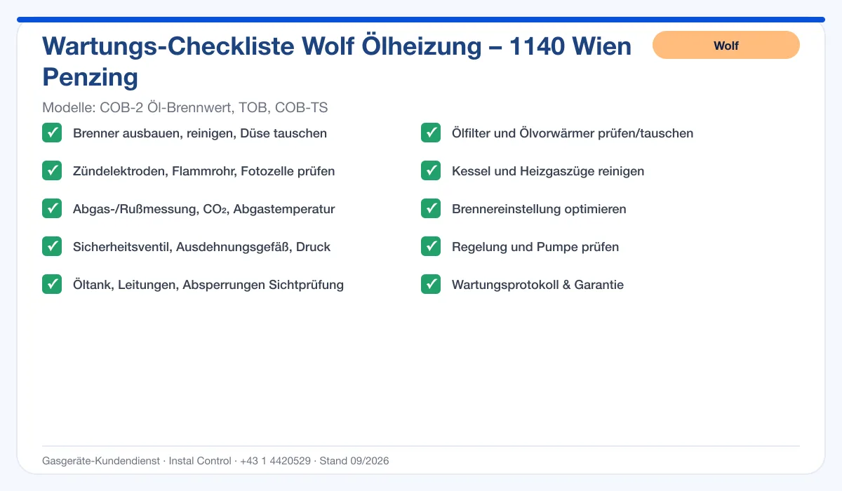 Infografik Wolf Ölheizung 1140 Wien Penzing: Wartungs-Checkliste