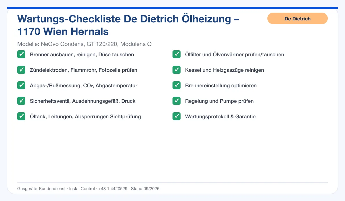 Infografik De Dietrich Ölheizung 1170 Wien Hernals: Wartungs-Checkliste