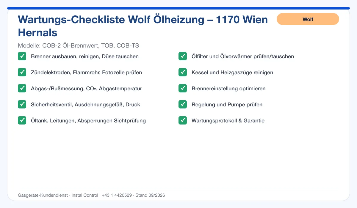 Infografik Wolf Ölheizung 1170 Wien Hernals: Wartungs-Checkliste