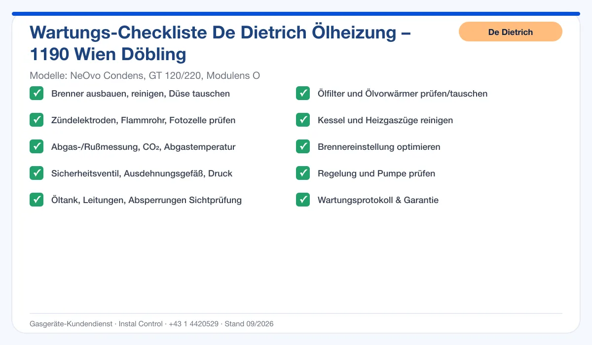 Infografik De Dietrich Ölheizung 1190 Wien Döbling: Wartungs-Checkliste