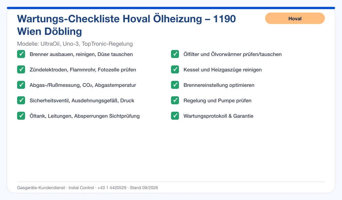 Infografik Hoval Ölheizung 1190 Wien Döbling: Wartungs-Checkliste