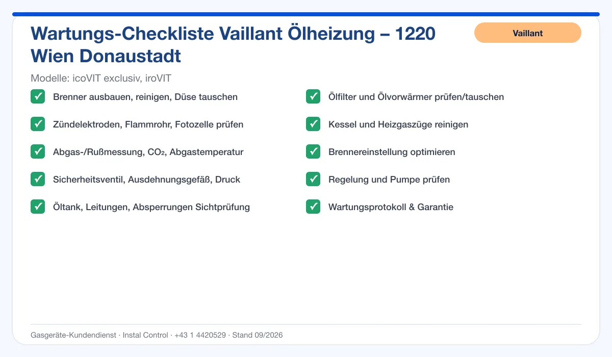 Infografik Vaillant Ölheizung 1220 Wien Donaustadt: Wartungs-Checkliste