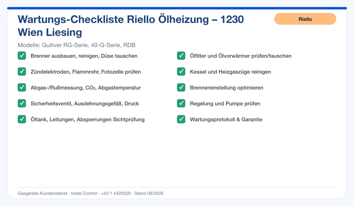 Infografik Riello Ölheizung 1230 Wien Liesing: Wartungs-Checkliste