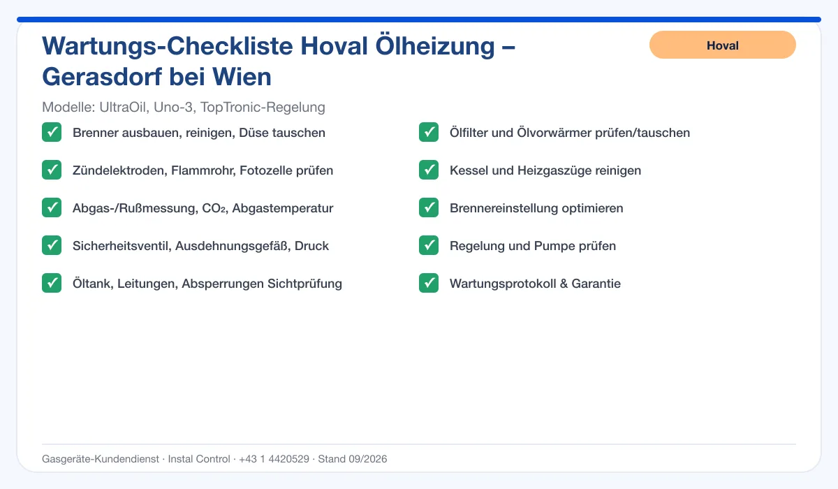 Infografik Hoval Ölheizung Gerasdorf bei Wien: Wartungs-Checkliste