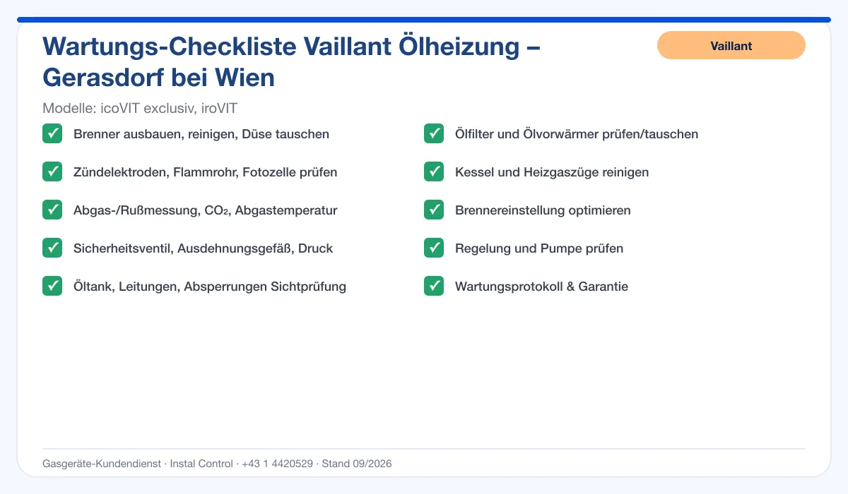 Infografik Vaillant Ölheizung Gerasdorf bei Wien: Wartungs-Checkliste