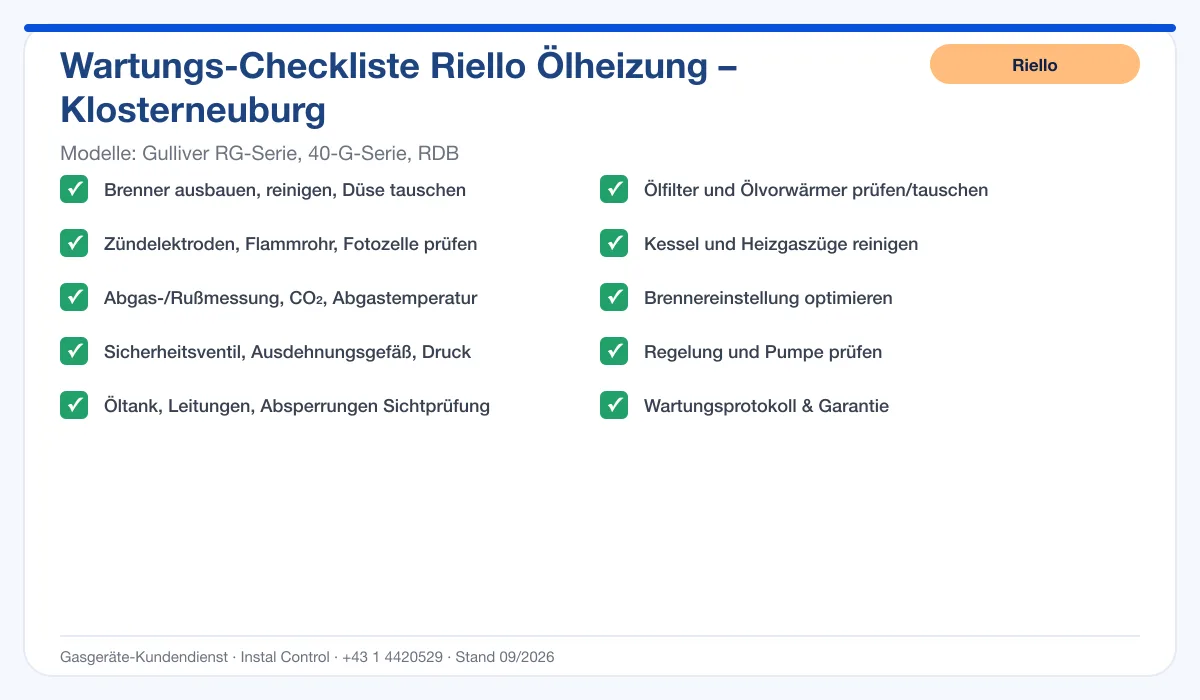 Infografik Riello Ölheizung Klosterneuburg: Wartungs-Checkliste