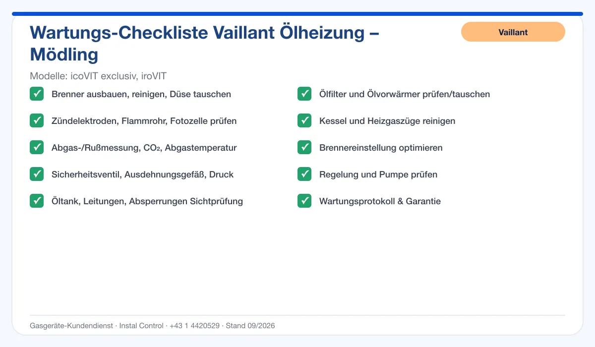 Infografik Vaillant Ölheizung Mödling: Wartungs-Checkliste