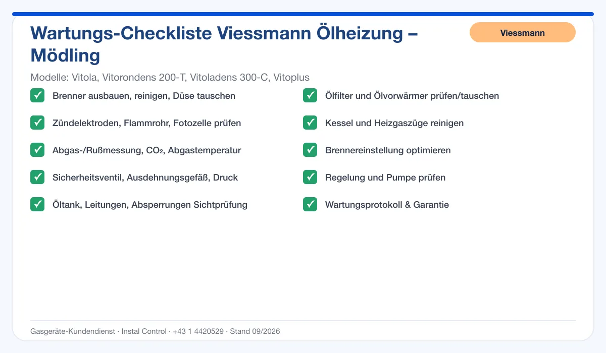 Infografik Viessmann Ölheizung Mödling: Wartungs-Checkliste