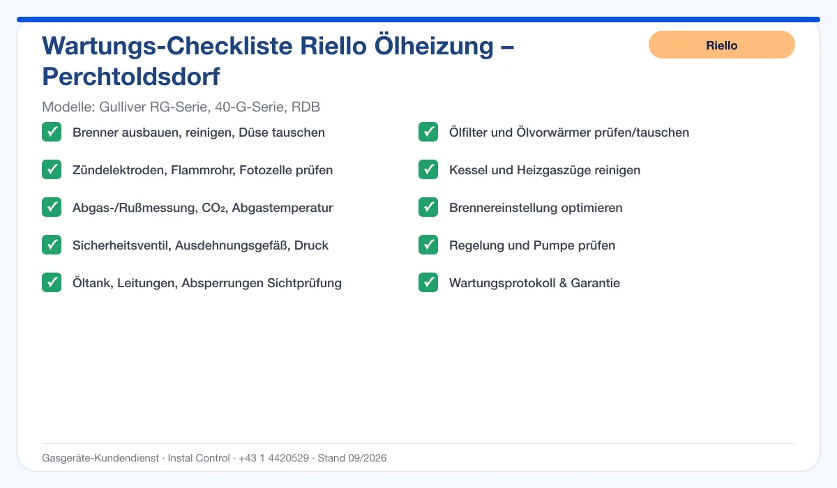 Infografik Riello Ölheizung Perchtoldsdorf: Wartungs-Checkliste