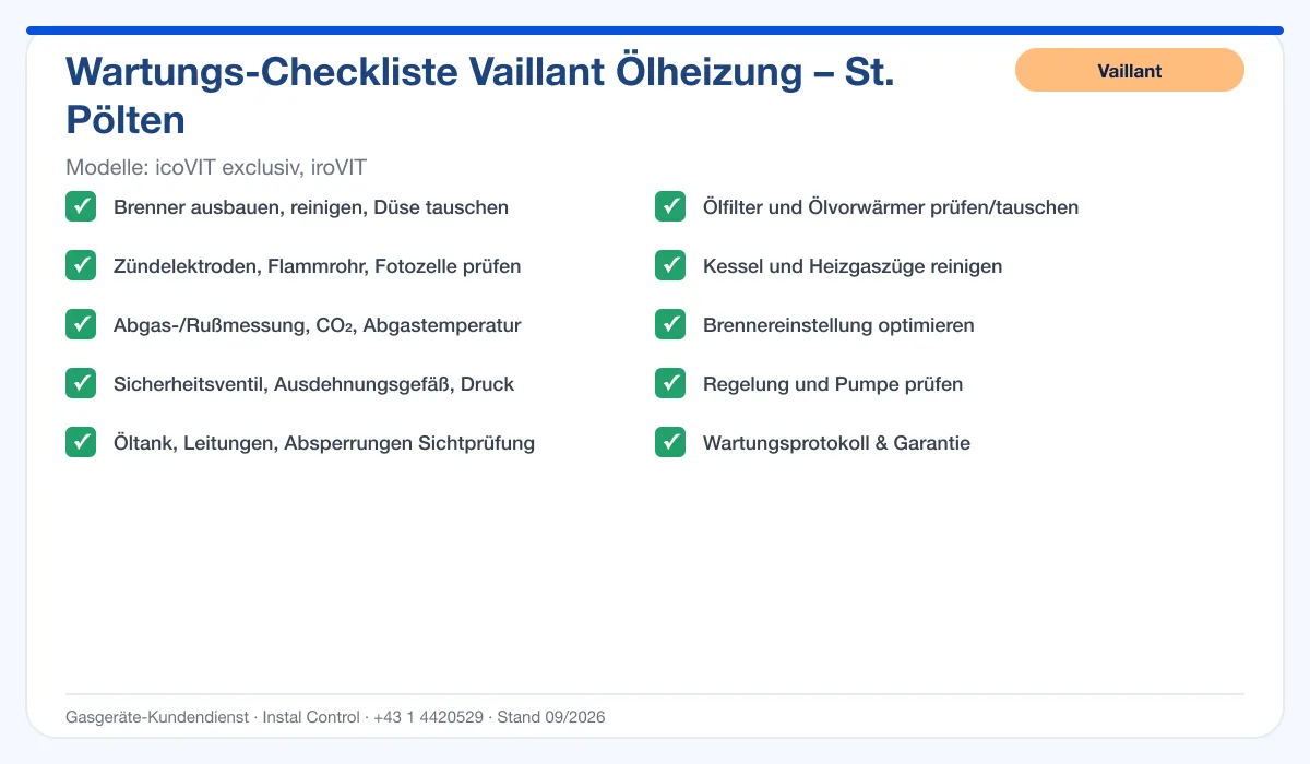Infografik Vaillant Ölheizung St. Pölten: Wartungs-Checkliste