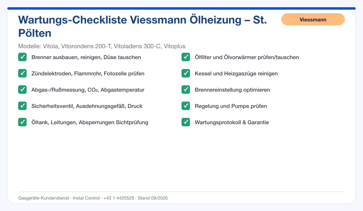 Infografik Viessmann Ölheizung St. Pölten: Wartungs-Checkliste