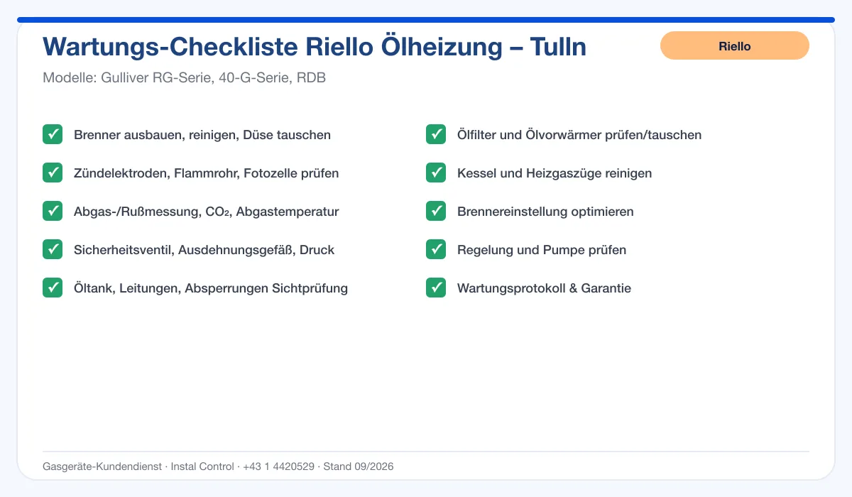Infografik Riello Ölheizung Tulln: Wartungs-Checkliste