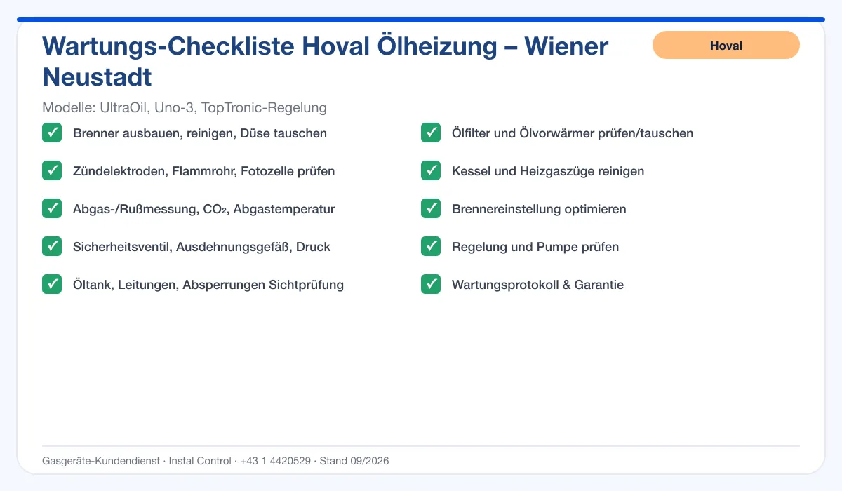 Infografik Hoval Ölheizung Wiener Neustadt: Wartungs-Checkliste