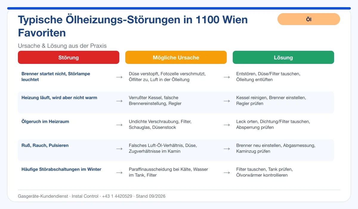 Infografik Ölheizung Reparatur 1100 Wien Favoriten: typische Störungen, Ursachen, Lösungen