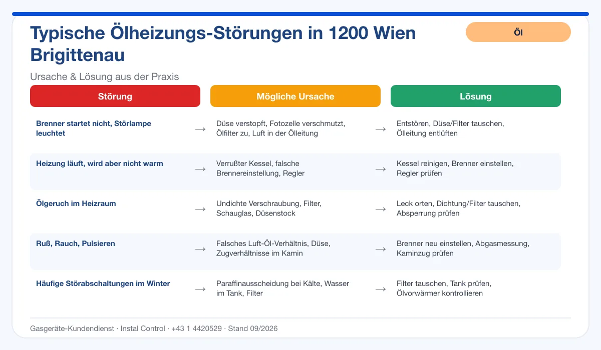 Infografik Ölheizung Reparatur 1200 Wien Brigittenau: typische Störungen, Ursachen, Lösungen
