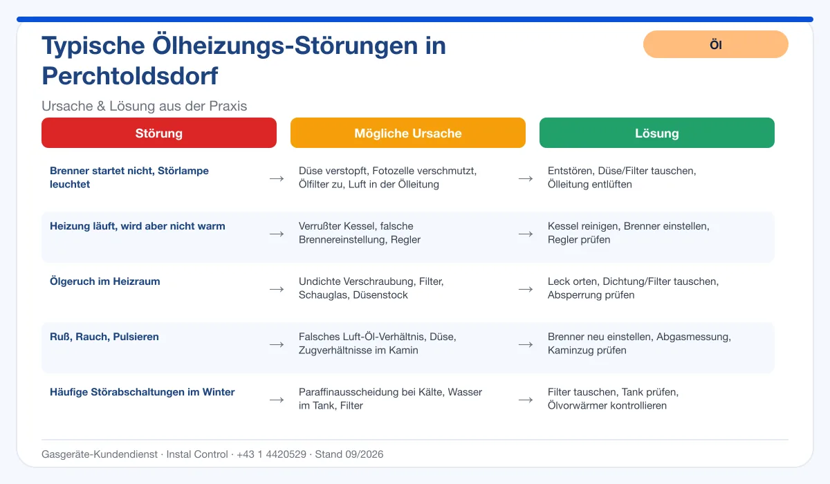 Infografik Ölheizung Reparatur Perchtoldsdorf: typische Störungen, Ursachen, Lösungen