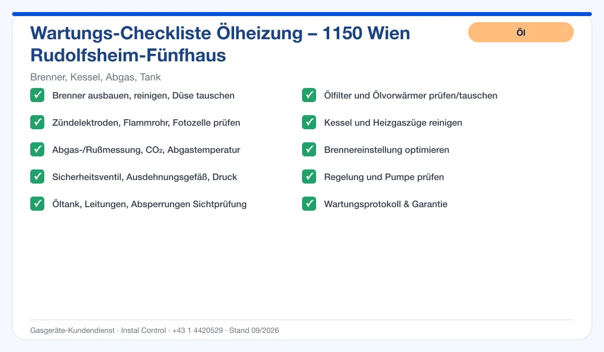 Infografik Ölheizung Wartung 1150 Wien Rudolfsheim-Fünfhaus: Wartungs-Checkliste Ölheizung mit 10 Punkten