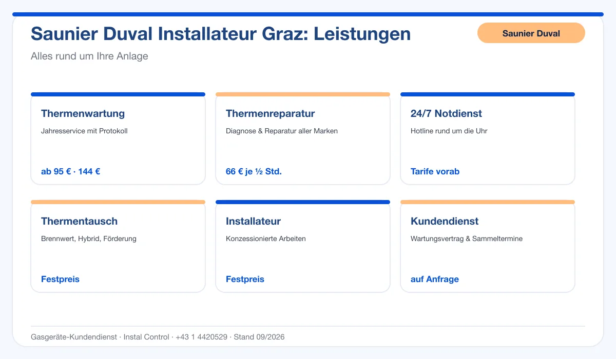 Infografik Saunier Duval Installateur Graz: Leistungen und Preise