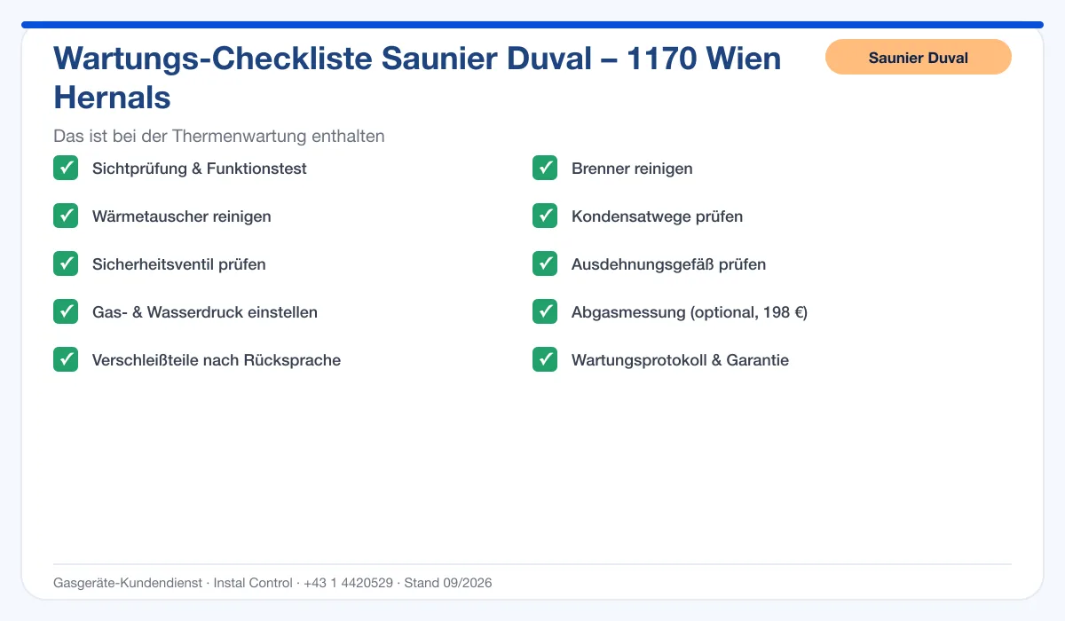 Infografik Saunier Duval Thermenwartung 1170 Wien Hernals: Wartungs-Checkliste mit 10 enthaltenen Leistungen