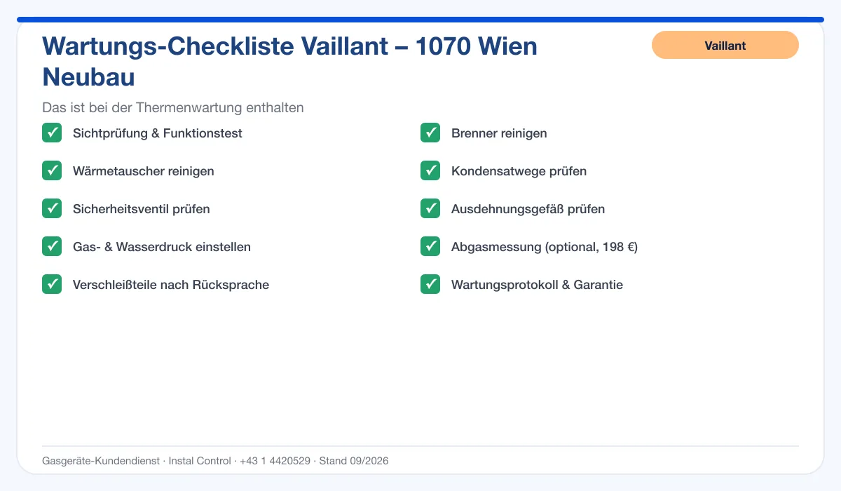 Infografik Vaillant Thermenwartung 1070 Wien Neubau: Wartungs-Checkliste mit 10 enthaltenen Leistungen