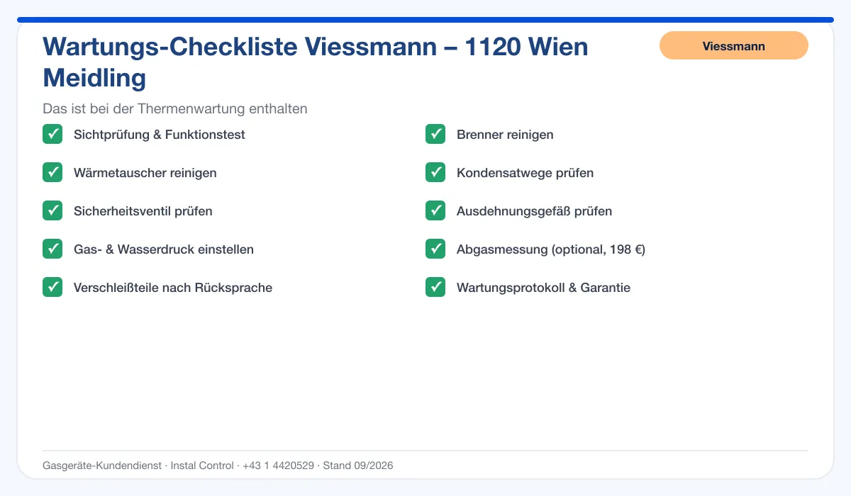 Infografik Viessmann Thermenwartung 1120 Wien Meidling: Wartungs-Checkliste mit 10 enthaltenen Leistungen