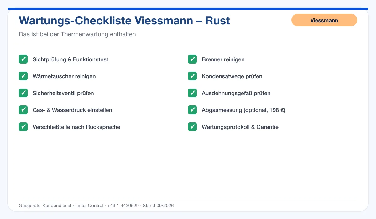 Infografik Viessmann Thermenwartung Rust: Wartungs-Checkliste mit 10 enthaltenen Leistungen