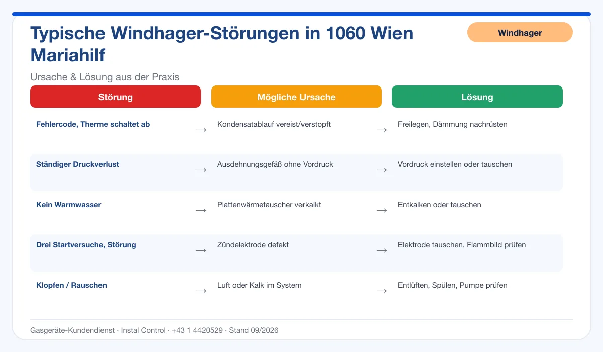 Infografik Windhager Thermenreparatur 1060 Wien Mariahilf: typische Störungen, Ursachen und Lösungen
