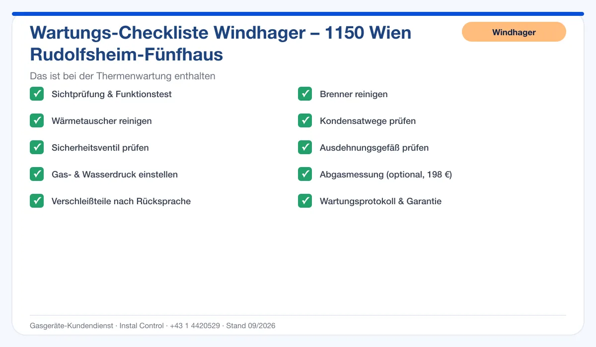 Infografik Windhager Thermenwartung 1150 Wien Rudolfsheim-Fünfhaus: Wartungs-Checkliste mit 10 enthaltenen Leistungen
