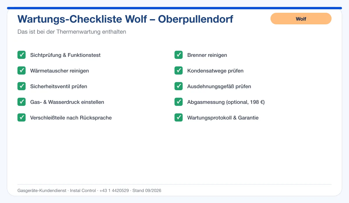 Infografik Wolf Thermenwartung Oberpullendorf: Wartungs-Checkliste mit 10 enthaltenen Leistungen